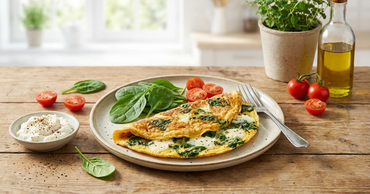 Omelette proteica con spinaci e formaggio magro